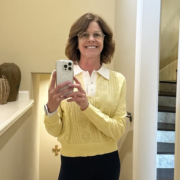 TORY BURCH Heart Pointelle Sweater in Sweet Butter L - Picture 3 of 11